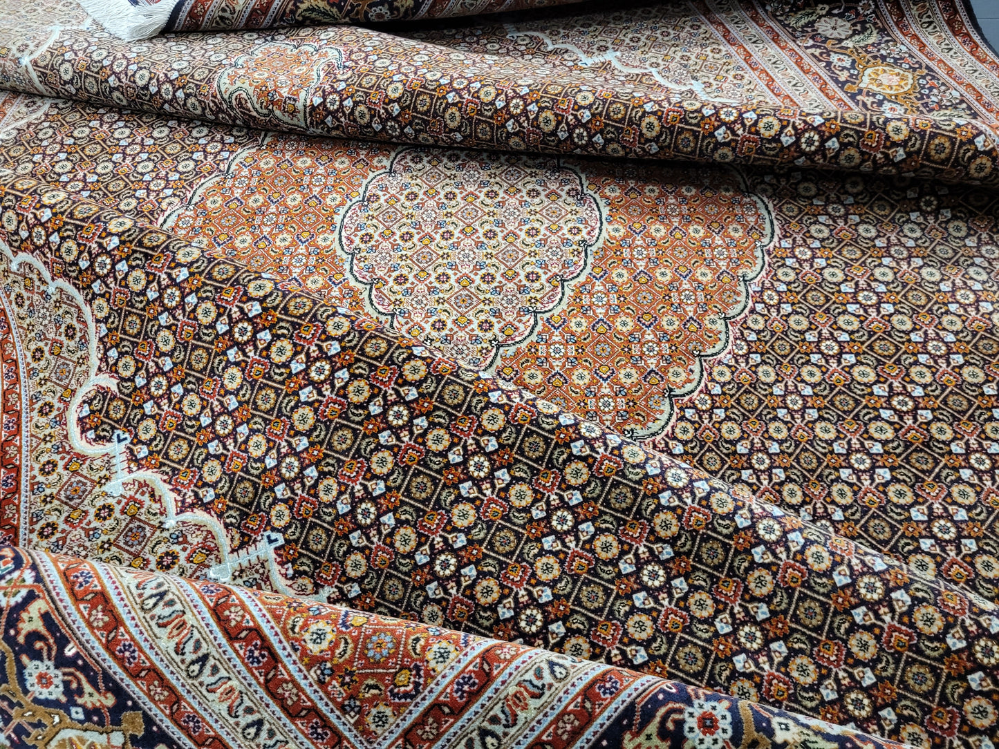 Orientteppich Handgeknüpft Täbriz Teppich Korkwolle Seide 295x203 cm