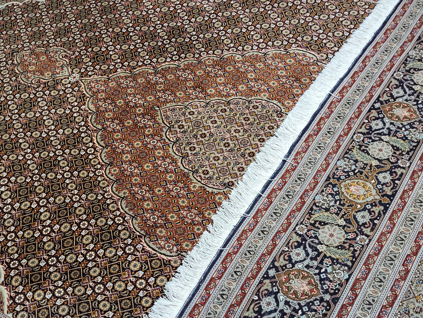 Orientteppich Handgeknüpft Täbriz Teppich Korkwolle Seide 295x203 cm