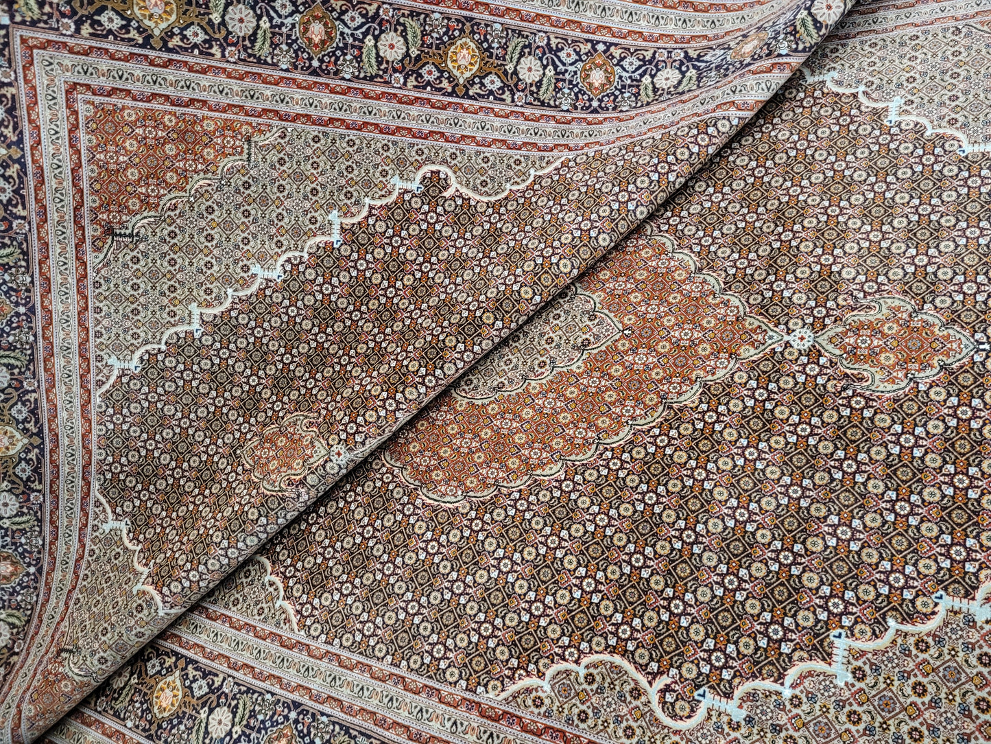 Orientteppich Handgeknüpft Täbriz Teppich Korkwolle Seide 295x203 cm