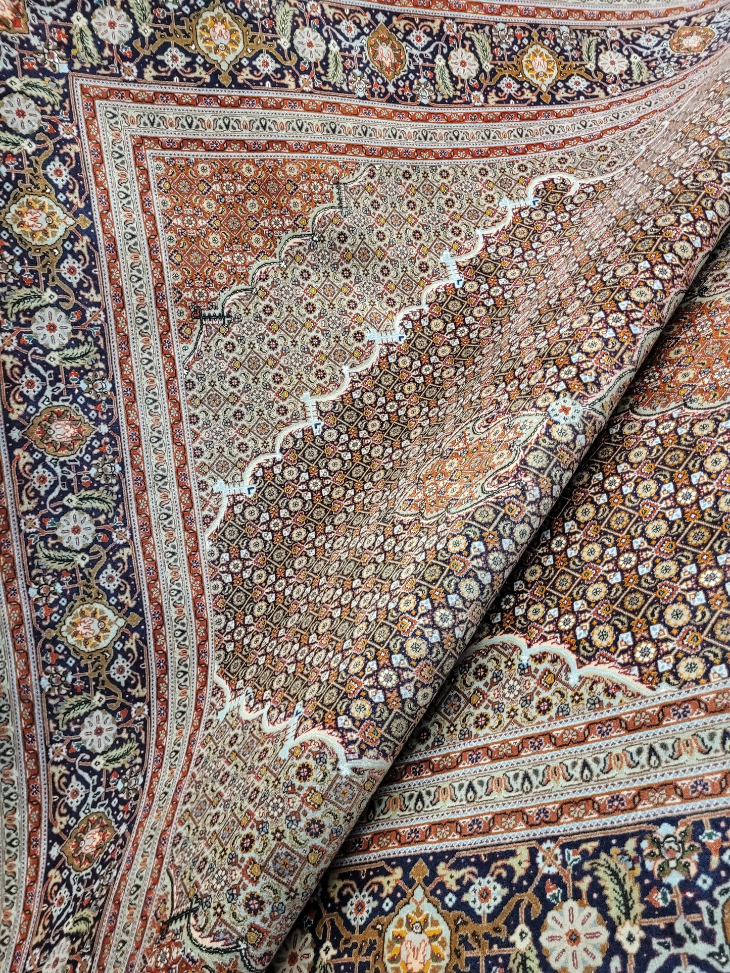 Orientteppich Handgeknüpft Täbriz Teppich Korkwolle Seide 295x203 cm