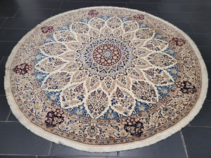 Nain Teppich Rund Seide und Wolle fein geknüpft 245 cm Unikat