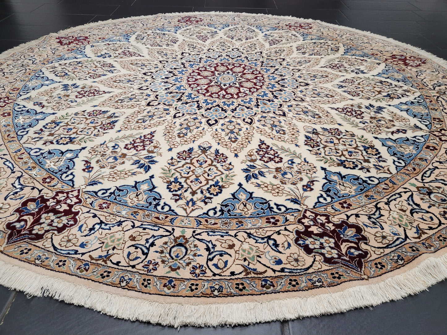 Nain Teppich Rund Seide und Wolle fein geknüpft 245 cm Unikat