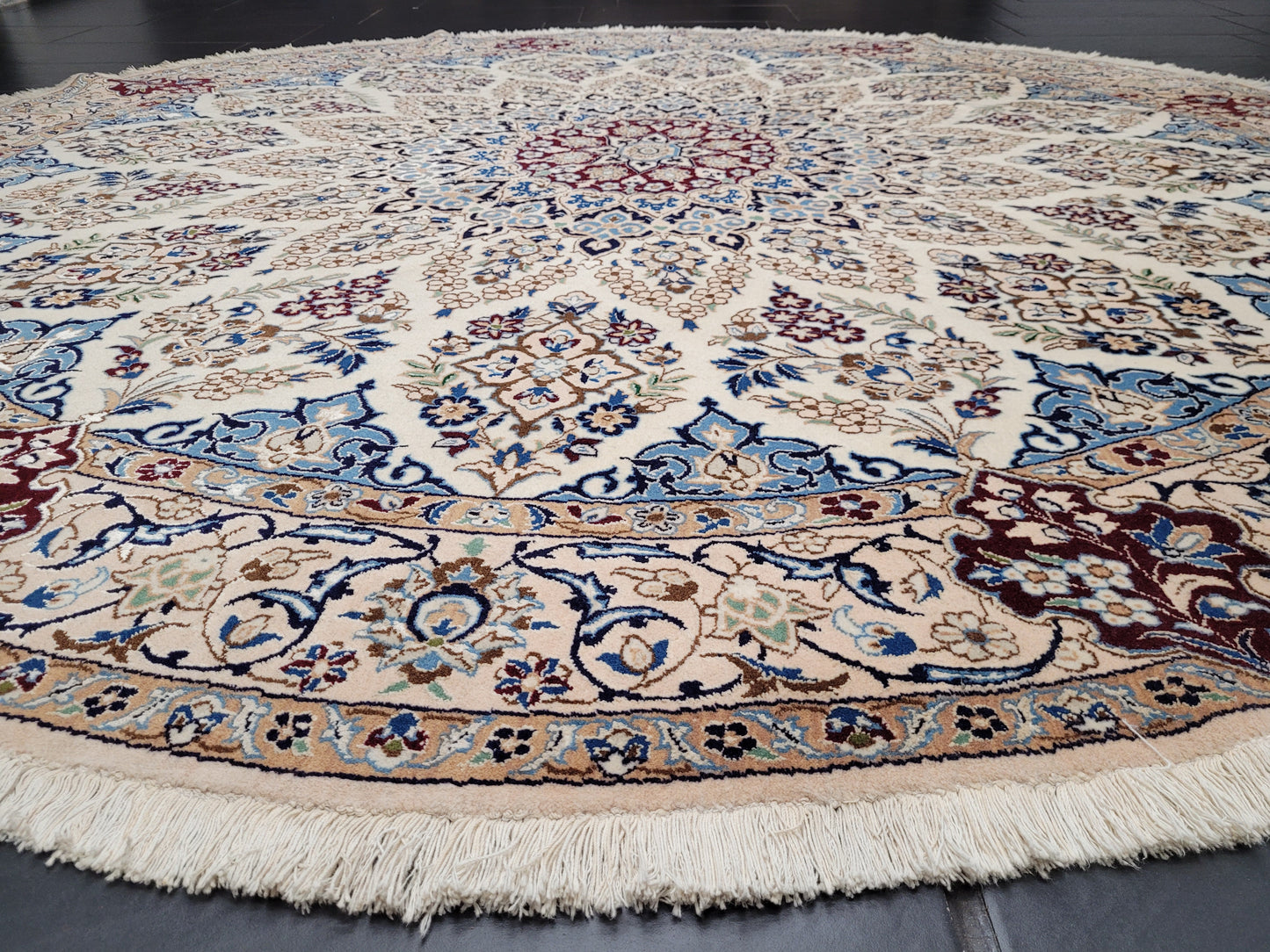 Nain Teppich Rund Seide und Wolle fein geknüpft 245 cm Unikat