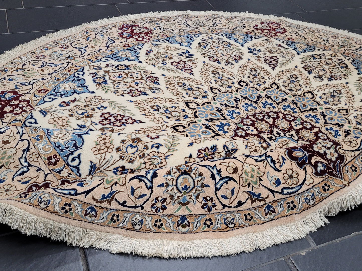 Nain Teppich Rund Seide und Wolle fein geknüpft 245 cm Unikat