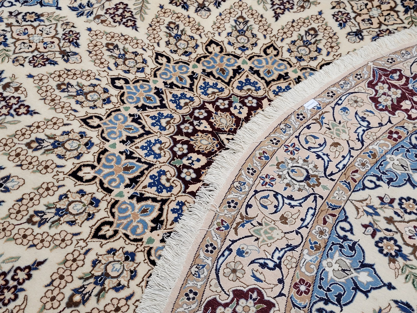 Nain Teppich Rund Seide und Wolle fein geknüpft 245 cm Unikat