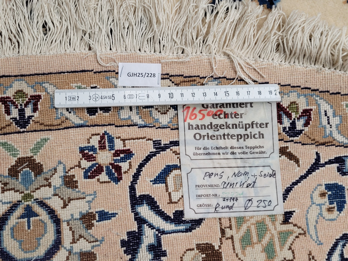 Nain Teppich Rund Seide und Wolle fein geknüpft 245 cm Unikat