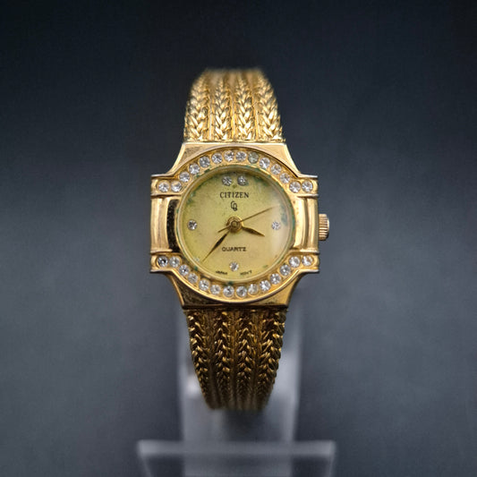 Citizen Damen Uhr in Goldoptik mit Strass und geflochtenem Armband
