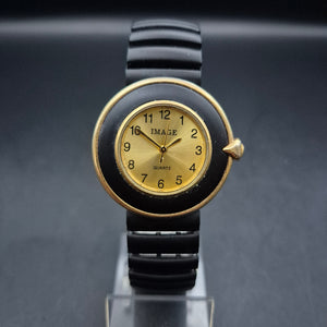 Image Damen Uhr Schwarz-Gold – Stilvolle Retro Quarz Armbanduhr