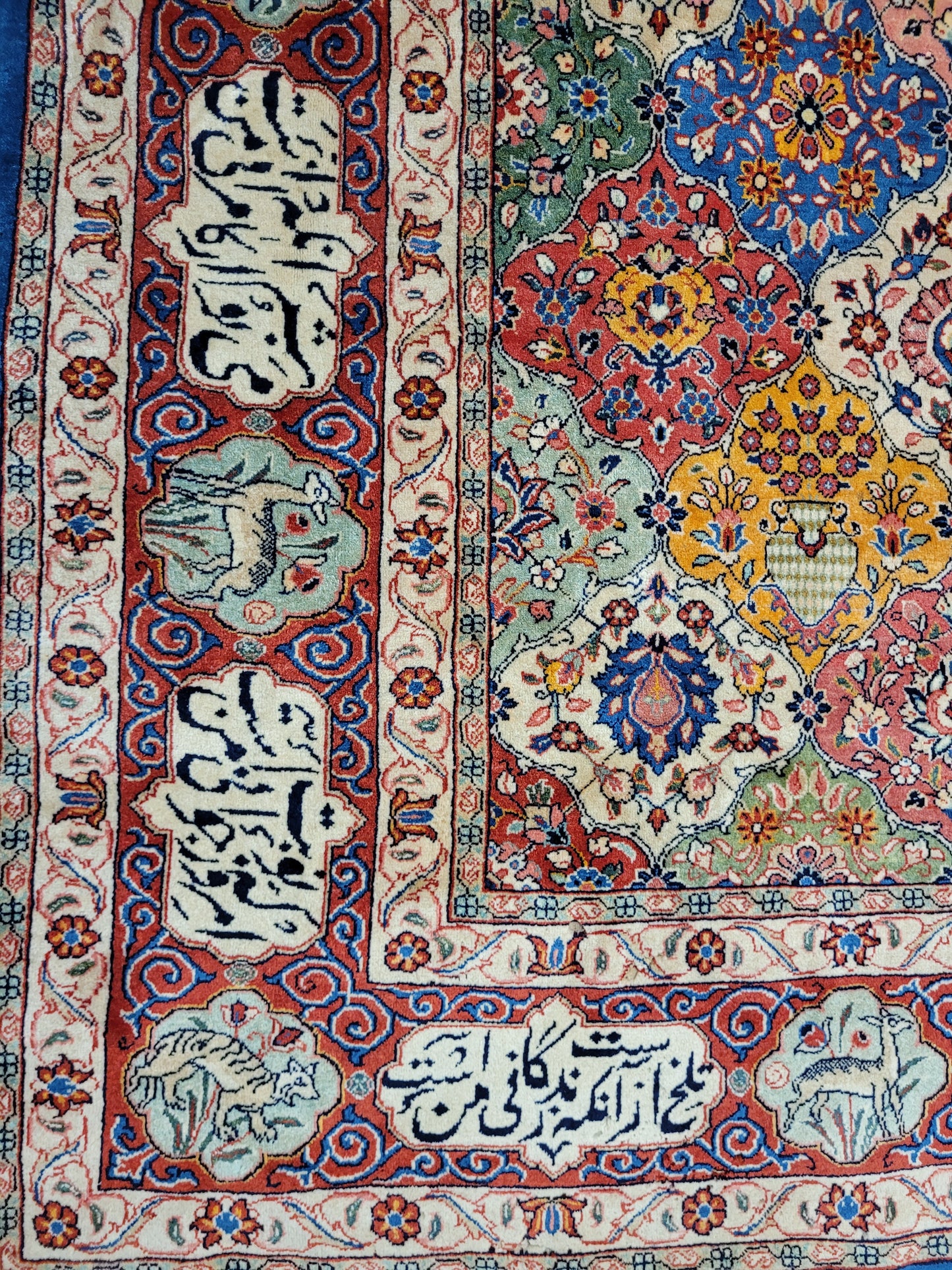 Sarough Teppich 365x270 cm Korkwolle signiert Gartenmuster