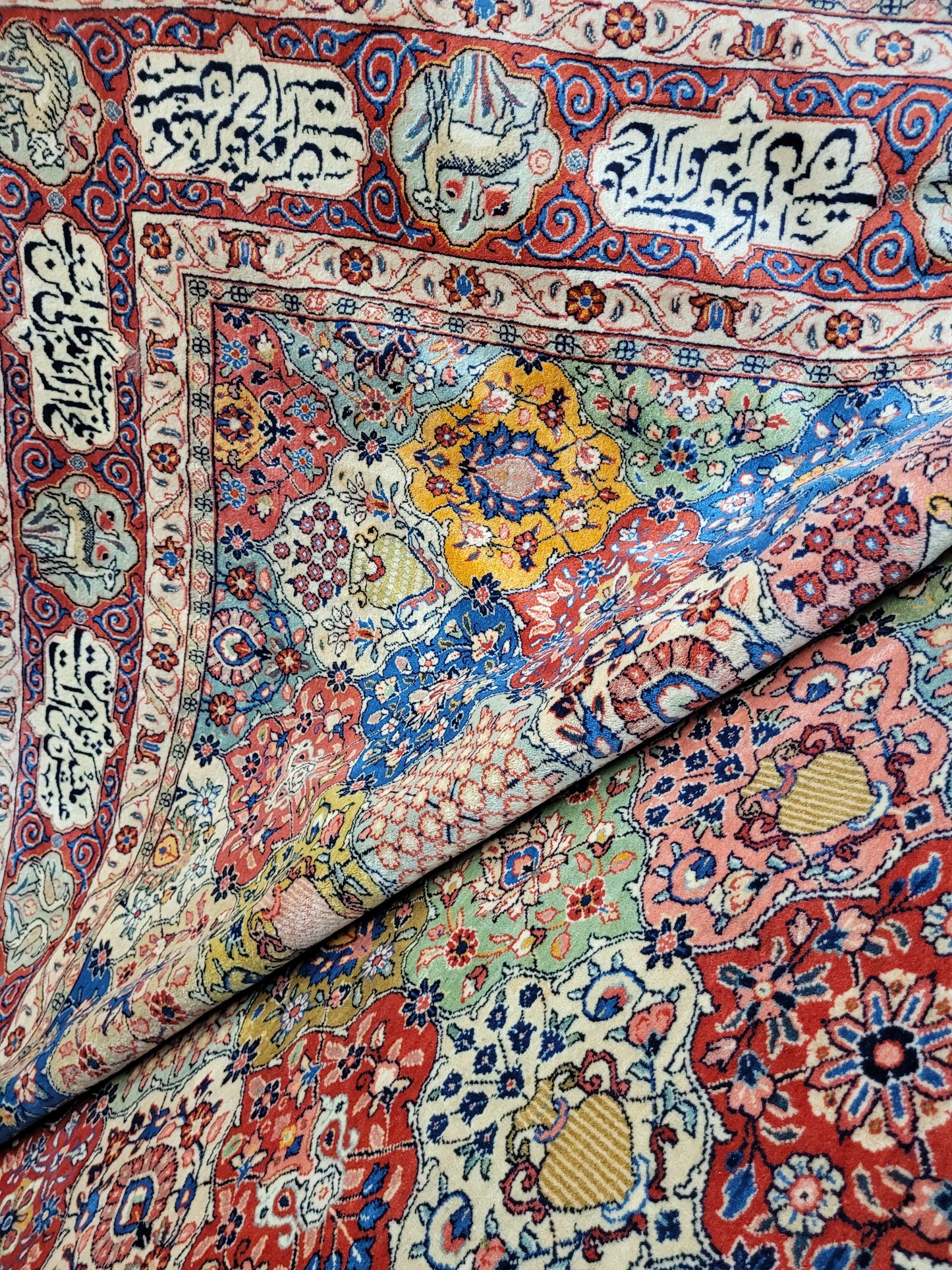 Sarough Teppich 365x270 cm Korkwolle signiert Gartenmuster