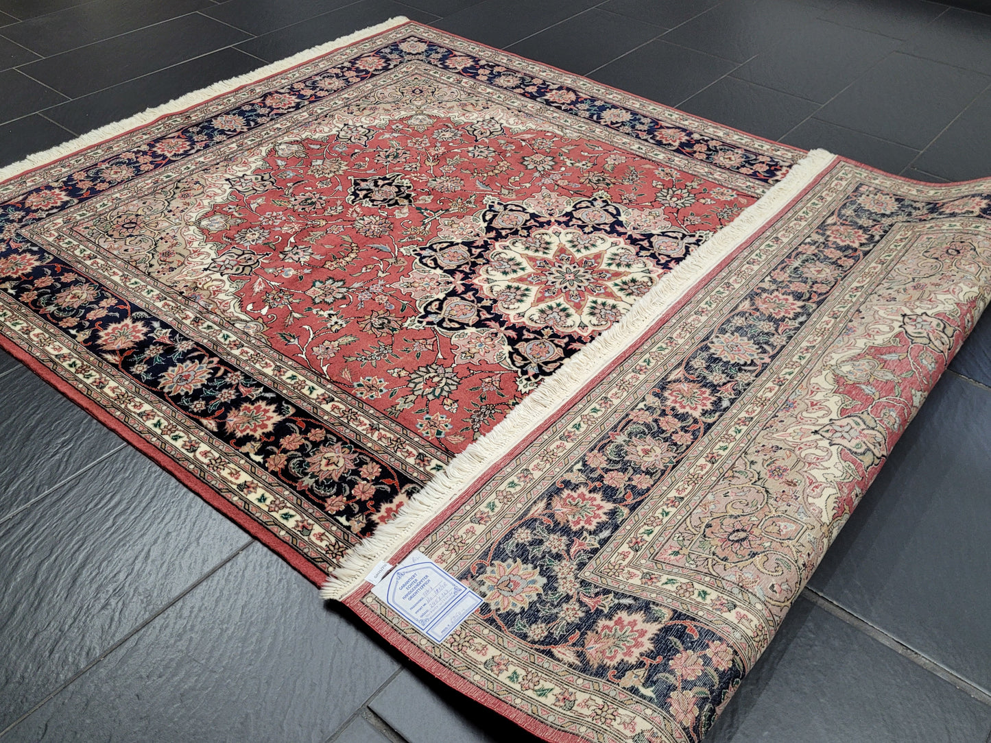 Täbriz Teppich 250x170 cm feine Korkwolle mit Seide Medaillonmuster