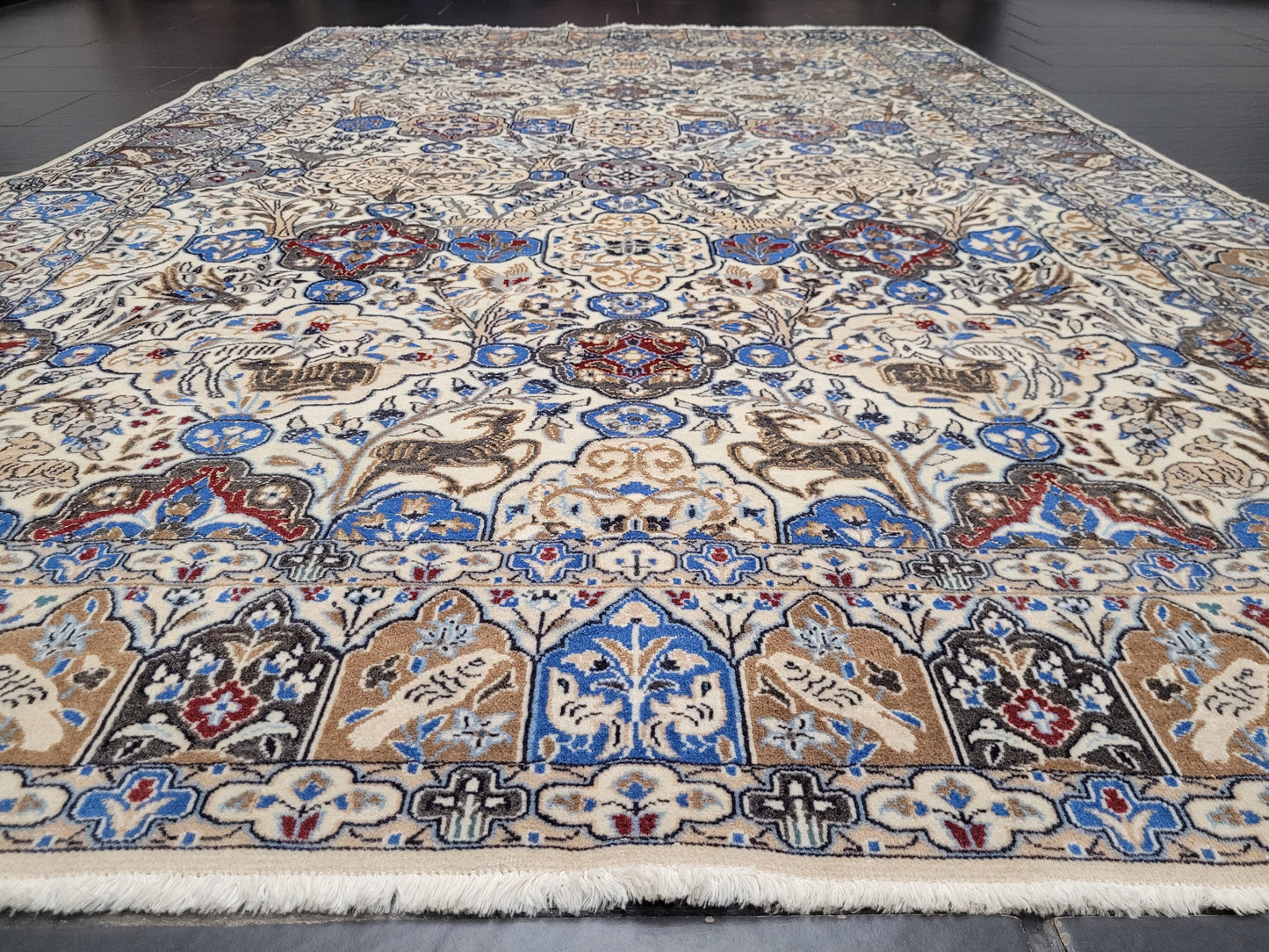 Nain Teppich 200x175 cm feine Korkwolle mit Seide Jagdmotiv