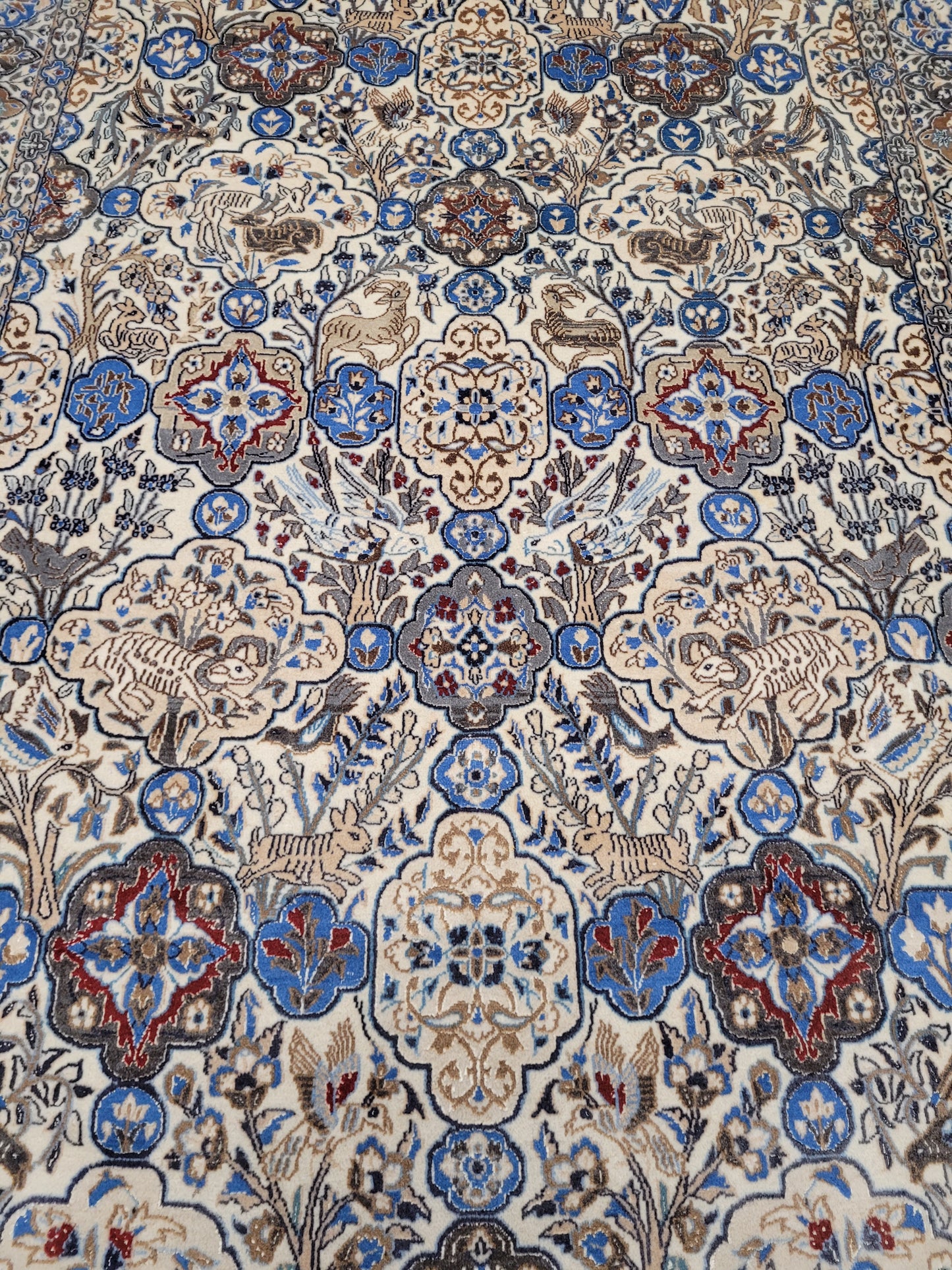 Nain Teppich 200x175 cm feine Korkwolle mit Seide Jagdmotiv