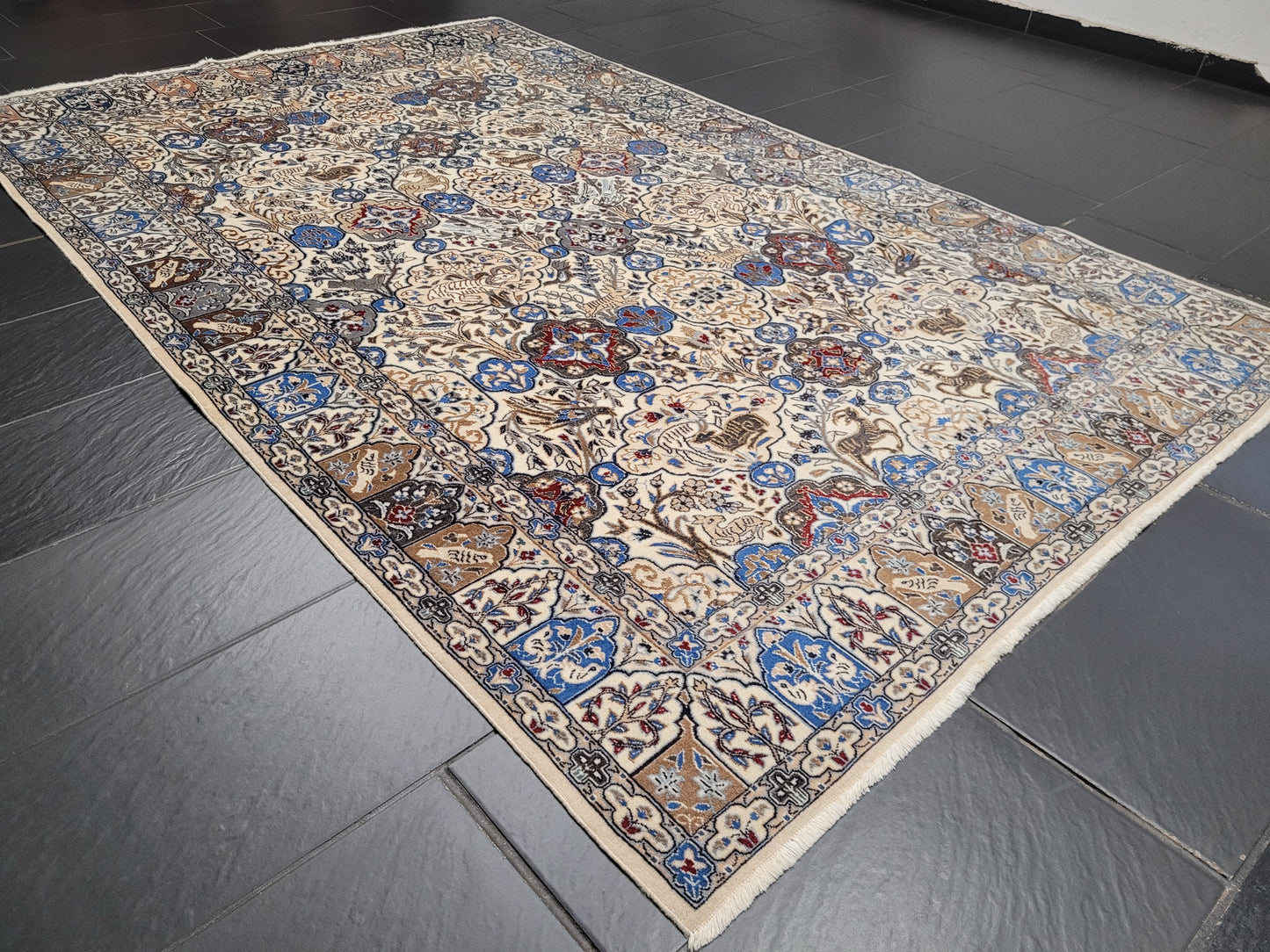 Nain Teppich 200x175 cm feine Korkwolle mit Seide Jagdmotiv