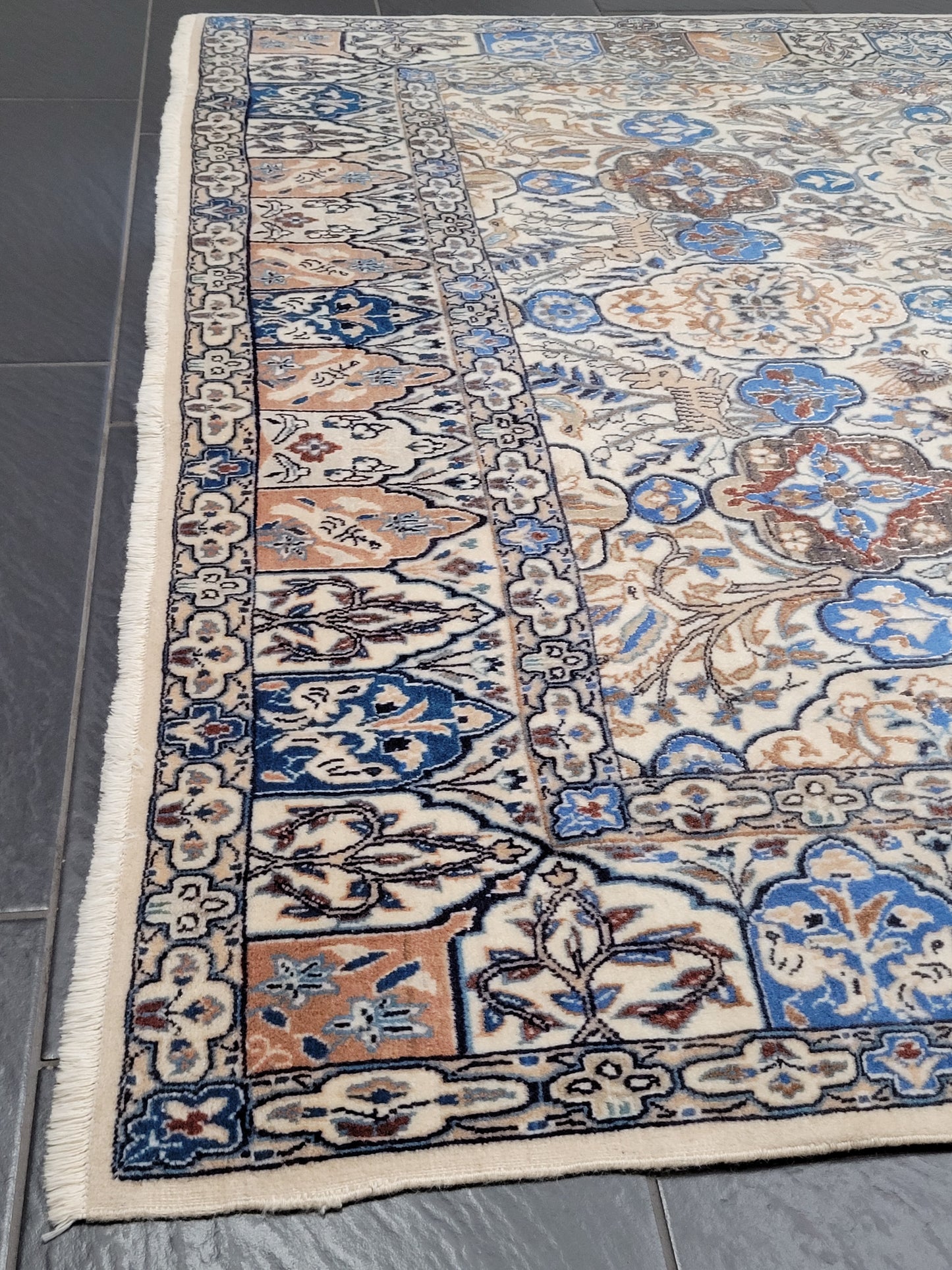 Nain Teppich 200x175 cm feine Korkwolle mit Seide Jagdmotiv