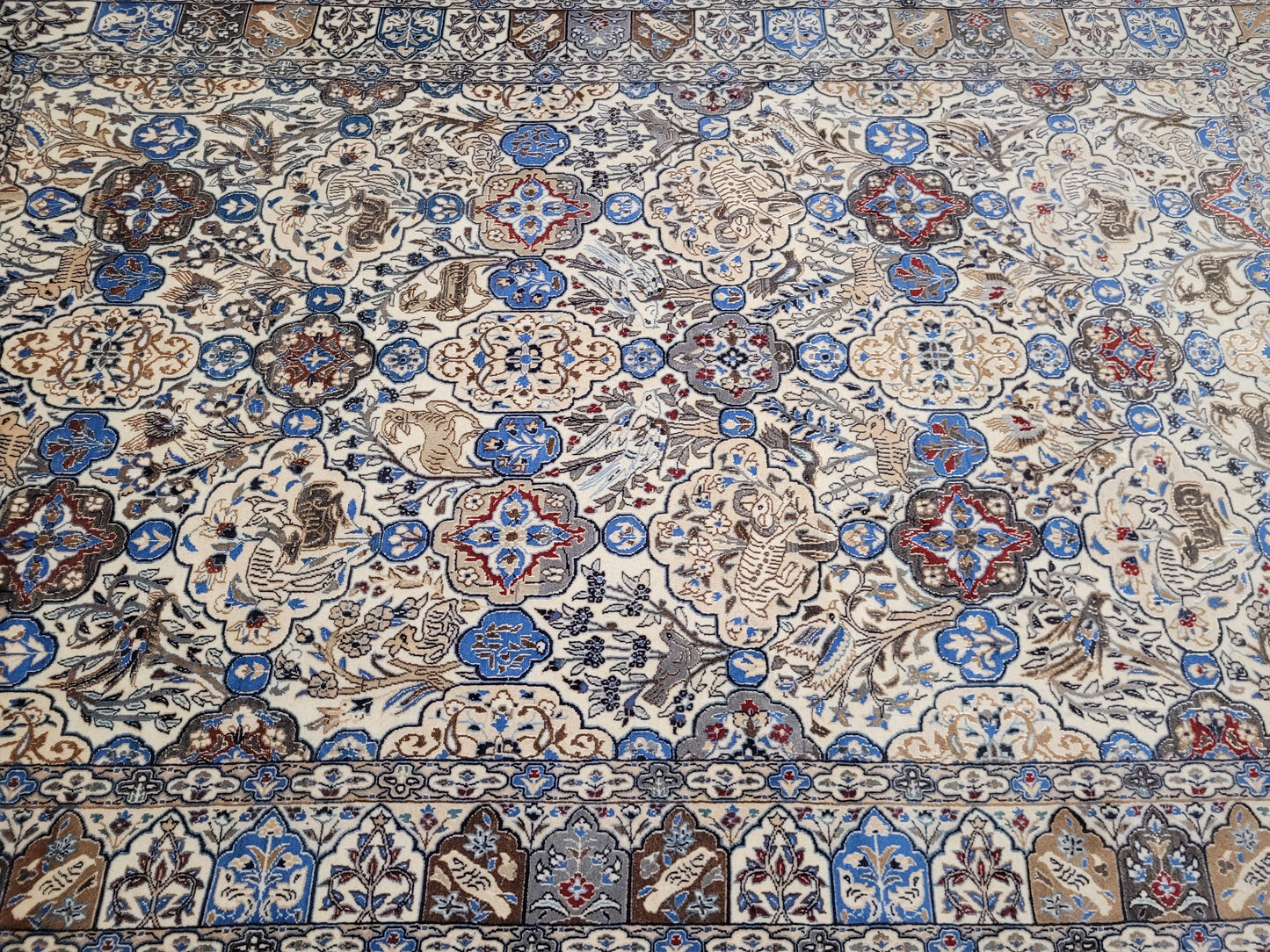 Nain Teppich 200x175 cm feine Korkwolle mit Seide Jagdmotiv