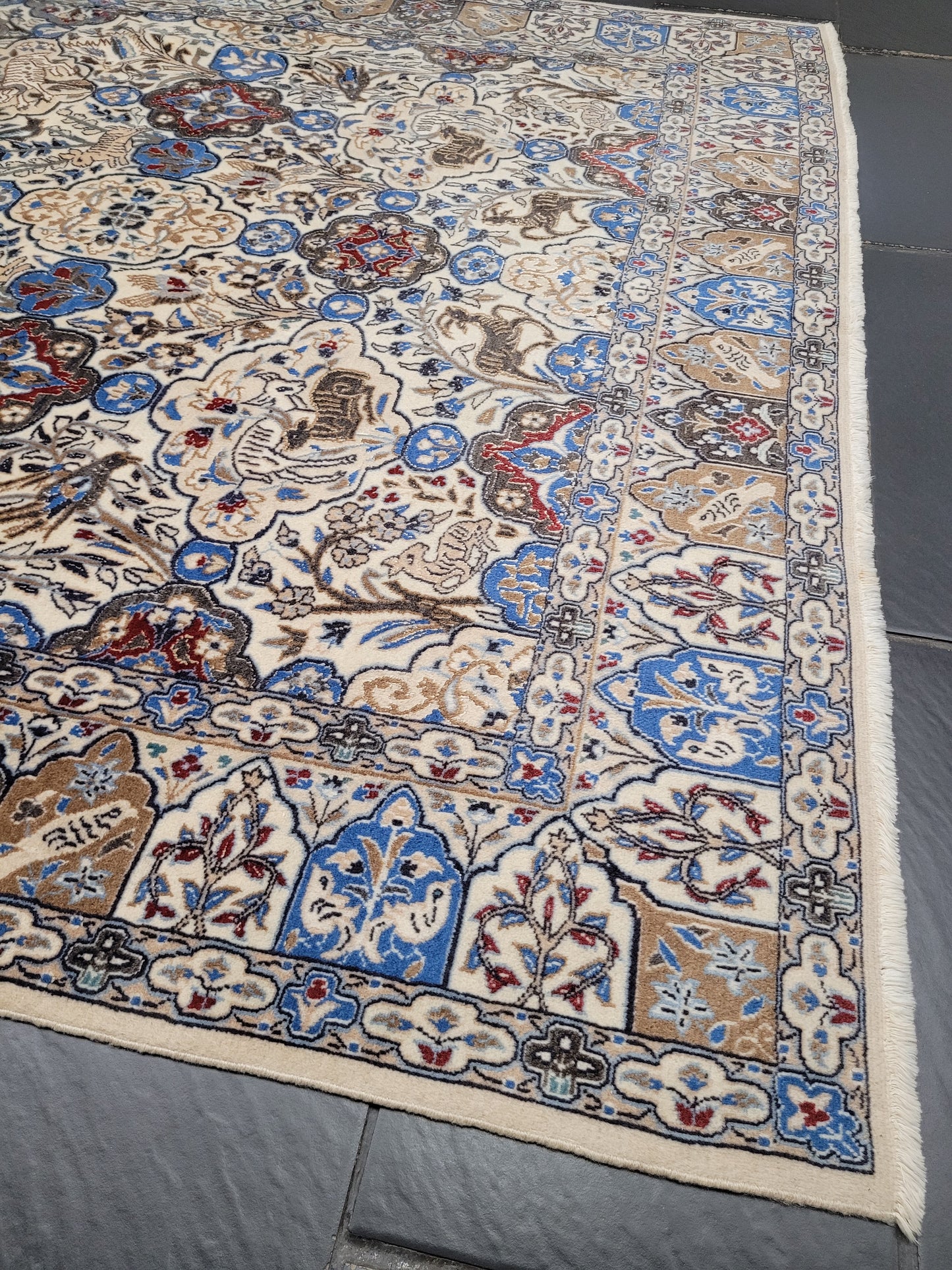 Nain Teppich 200x175 cm feine Korkwolle mit Seide Jagdmotiv