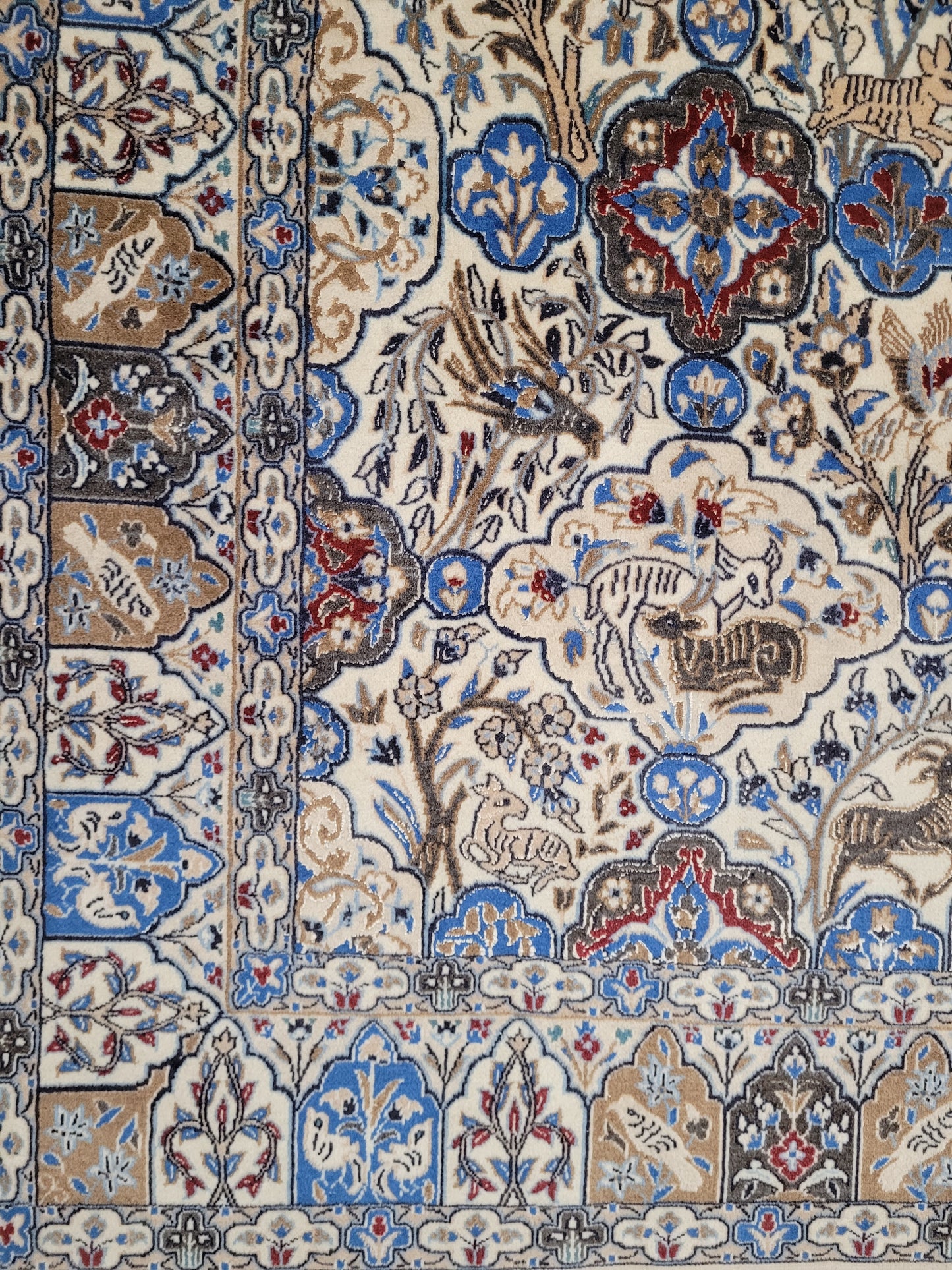 Nain Teppich 200x175 cm feine Korkwolle mit Seide Jagdmotiv