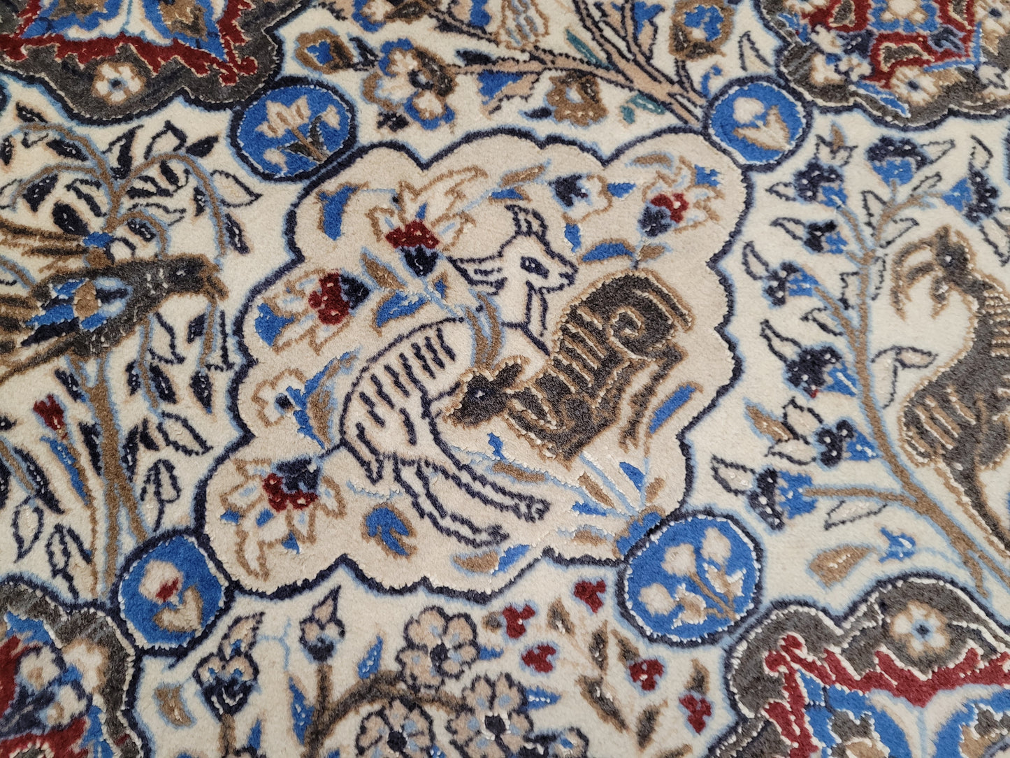 Nain Teppich 200x175 cm feine Korkwolle mit Seide Jagdmotiv