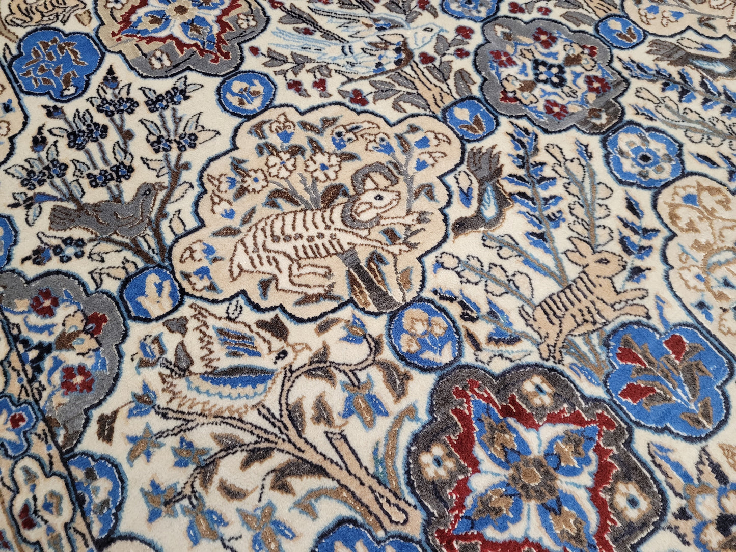 Nain Teppich 200x175 cm feine Korkwolle mit Seide Jagdmotiv