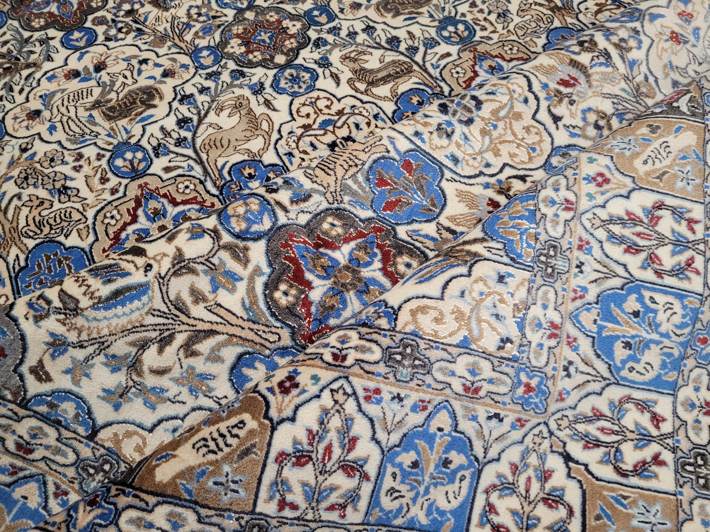 Nain Teppich 200x175 cm feine Korkwolle mit Seide Jagdmotiv