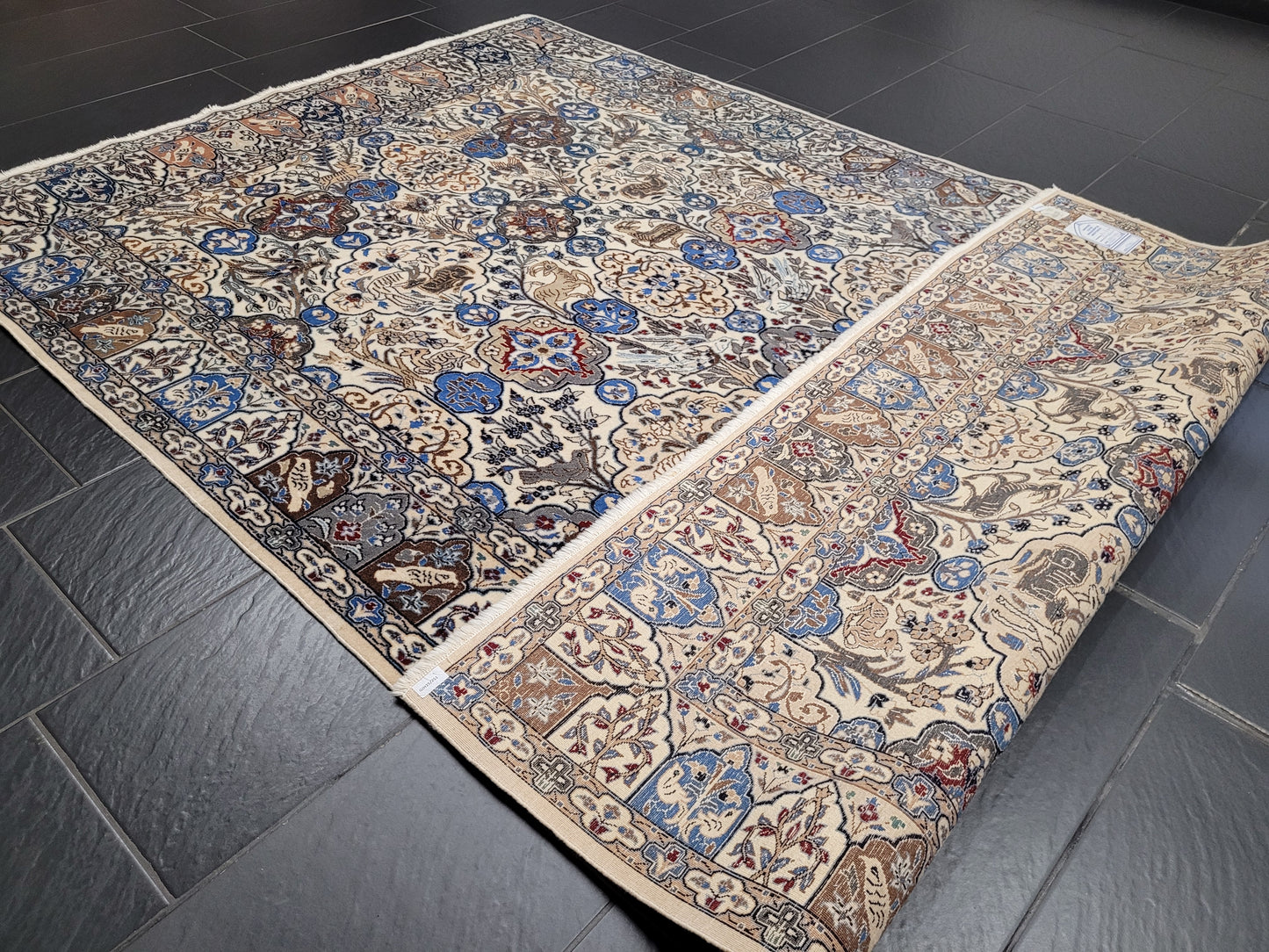 Nain Teppich 200x175 cm feine Korkwolle mit Seide Jagdmotiv