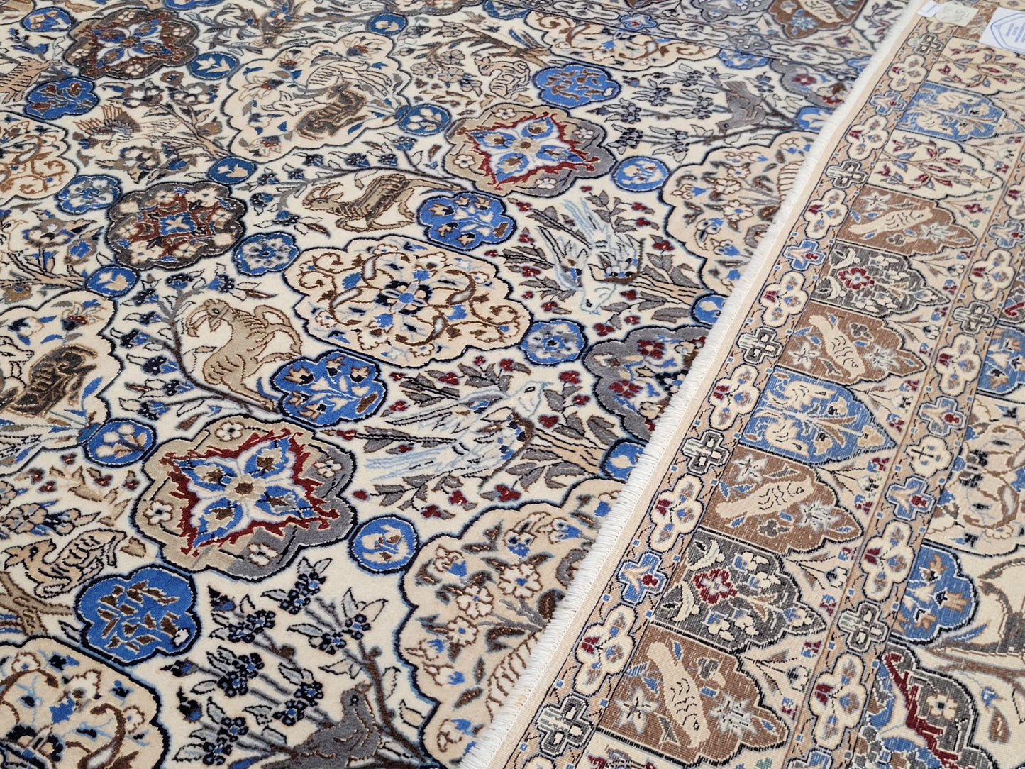 Nain Teppich 200x175 cm feine Korkwolle mit Seide Jagdmotiv