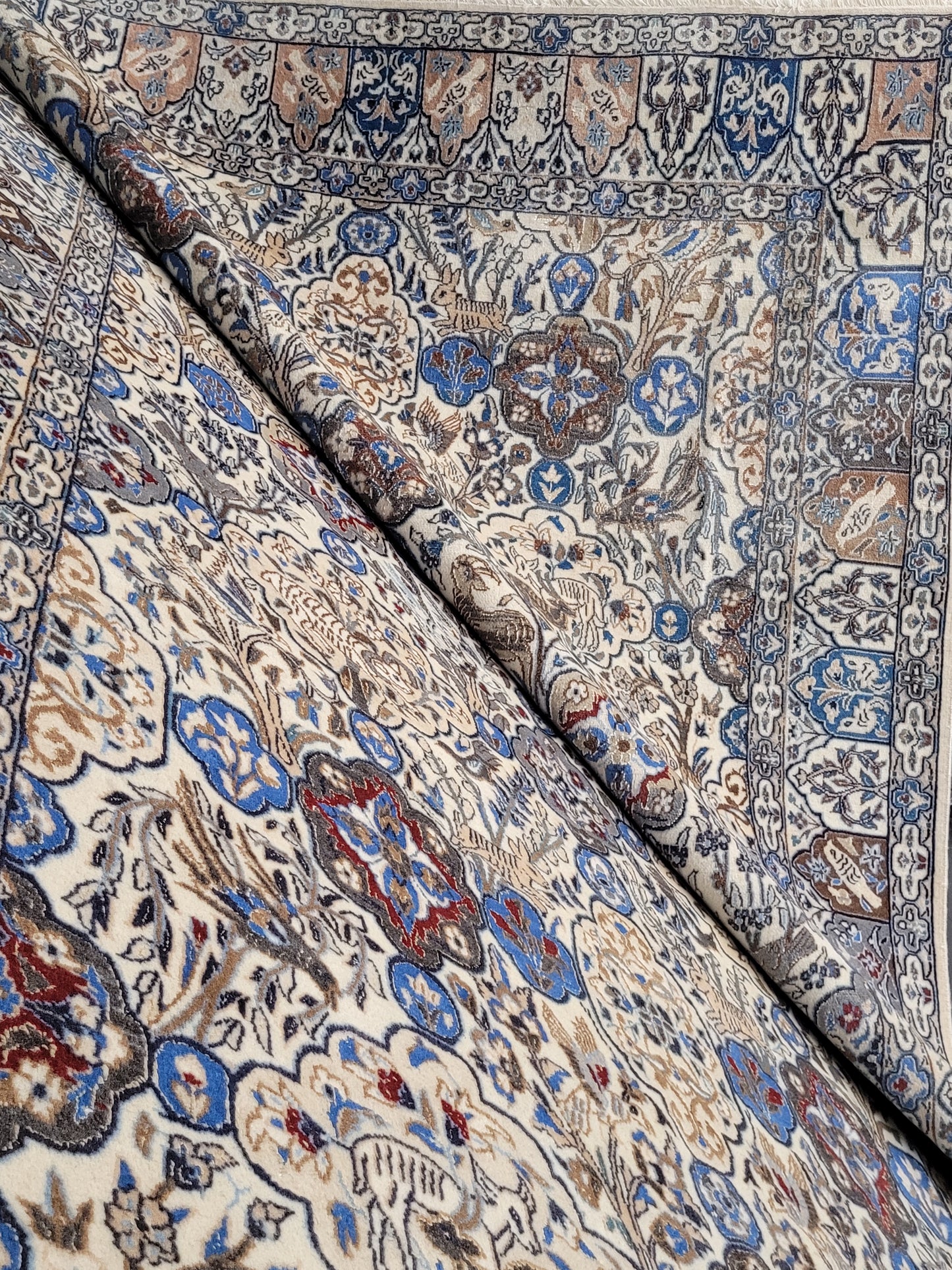 Nain Teppich 200x175 cm feine Korkwolle mit Seide Jagdmotiv