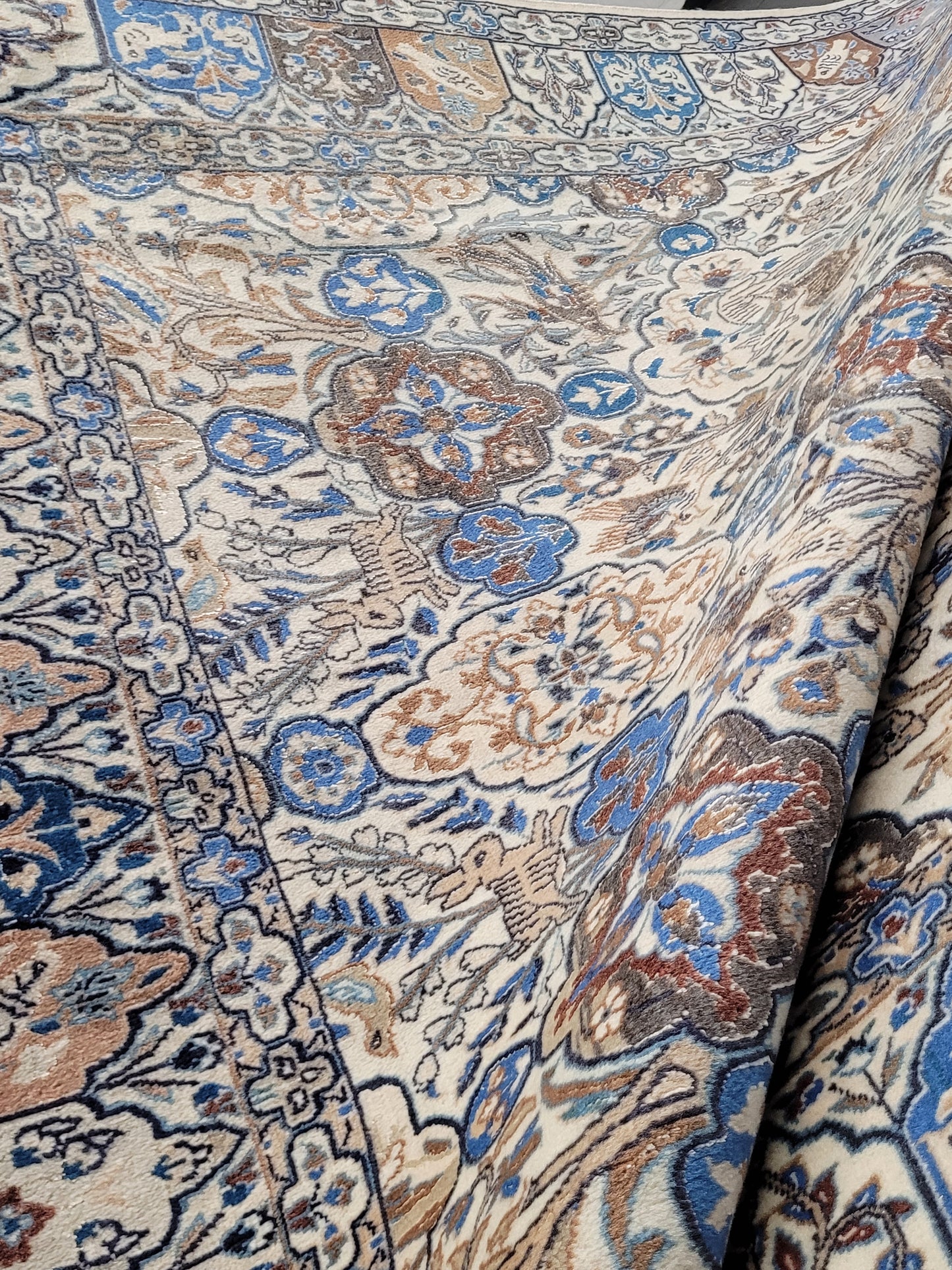 Nain Teppich 200x175 cm feine Korkwolle mit Seide Jagdmotiv