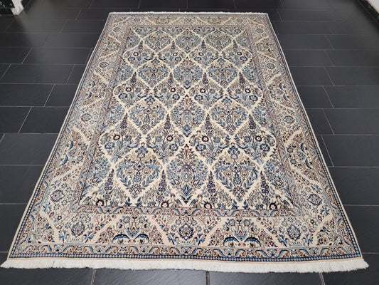 Nain Teppich 300x200 cm feine Korkwolle mit Seide – Vogel- und Blumenmotiv