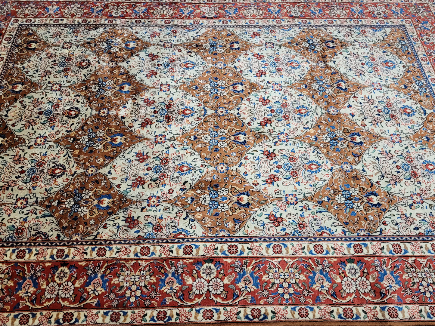 Keshan Teppich Korkwolle florales Medaillonmuster 290x200 cm