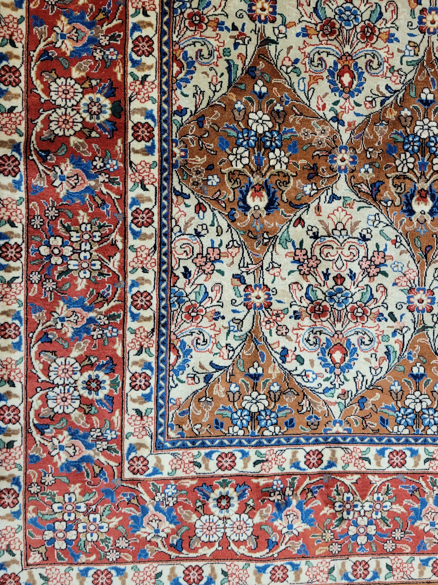 Keshan Teppich Korkwolle florales Medaillonmuster 290x200 cm