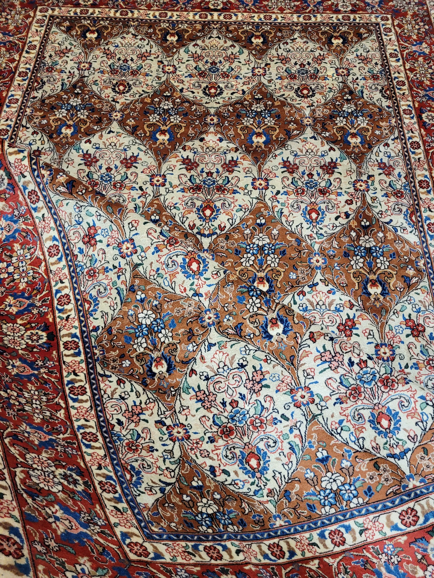 Keshan Teppich Korkwolle florales Medaillonmuster 290x200 cm