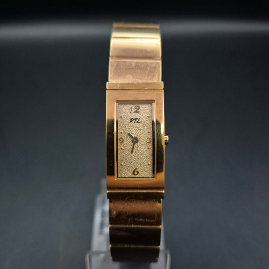 PTL Damen Uhr – Goldfarbenes Edelstahlarmband im eleganten Retro-Stil