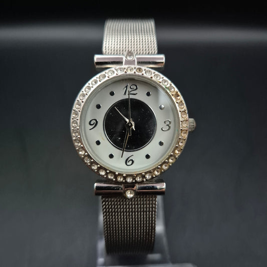 LBVYR Damen Uhr – Silberne Mesh Uhr mit Strassrand