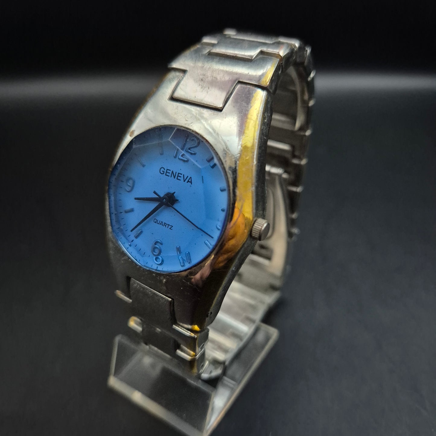 GENEVA Damen Uhr – Edelstahlgehäuse mit blauem Zifferblatt