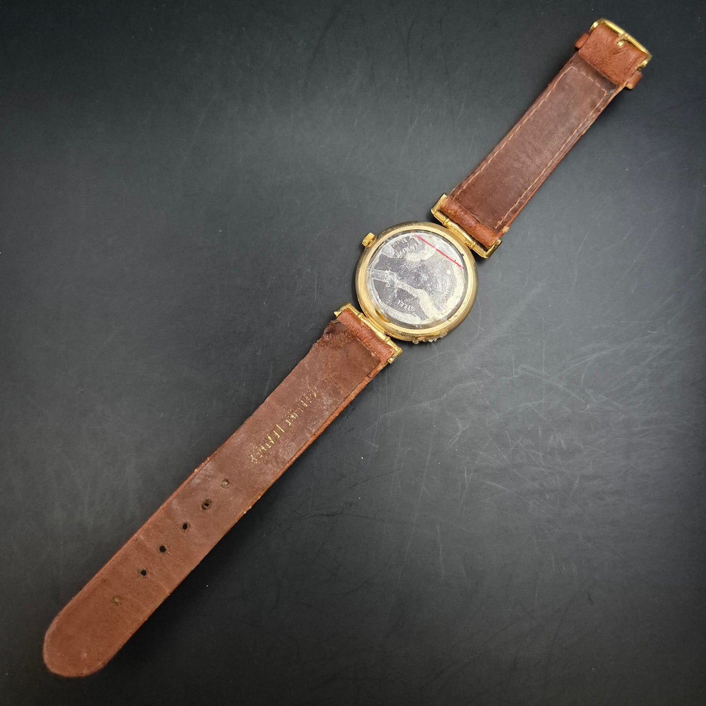 Dimpex Damen Uhr mit Holz-Akzenten und braunem Lederband