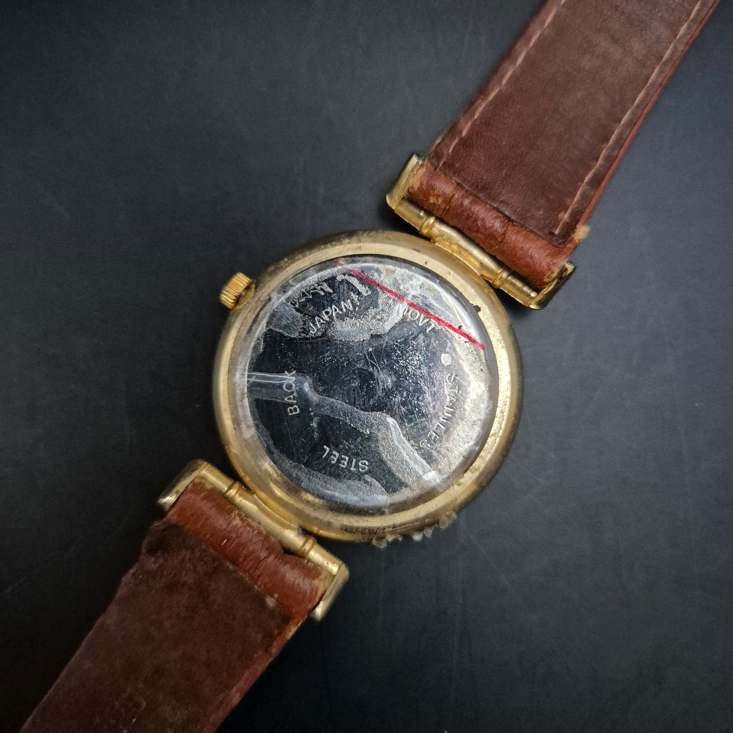 Dimpex Damen Uhr mit Holz-Akzenten und braunem Lederband