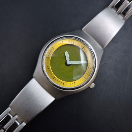 Extravagante Damen Uhr – Olive-Gelbes Pop-Art Zifferblatt