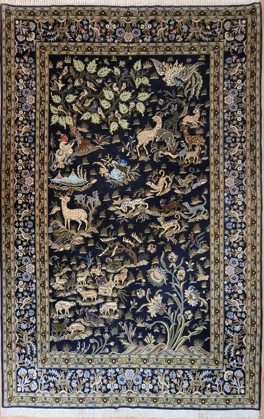 Keshan Teppich Korkwolle Tiermotive feine Knüpfung 215 × 135 cm