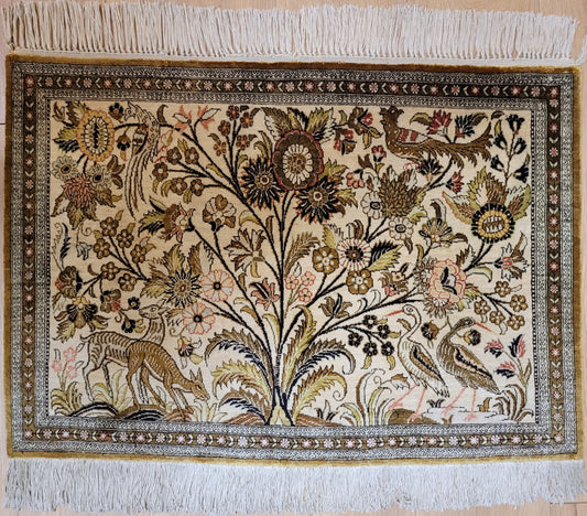 Ghom Teppich reine Seide feine Knüpfung 85 × 60 cm