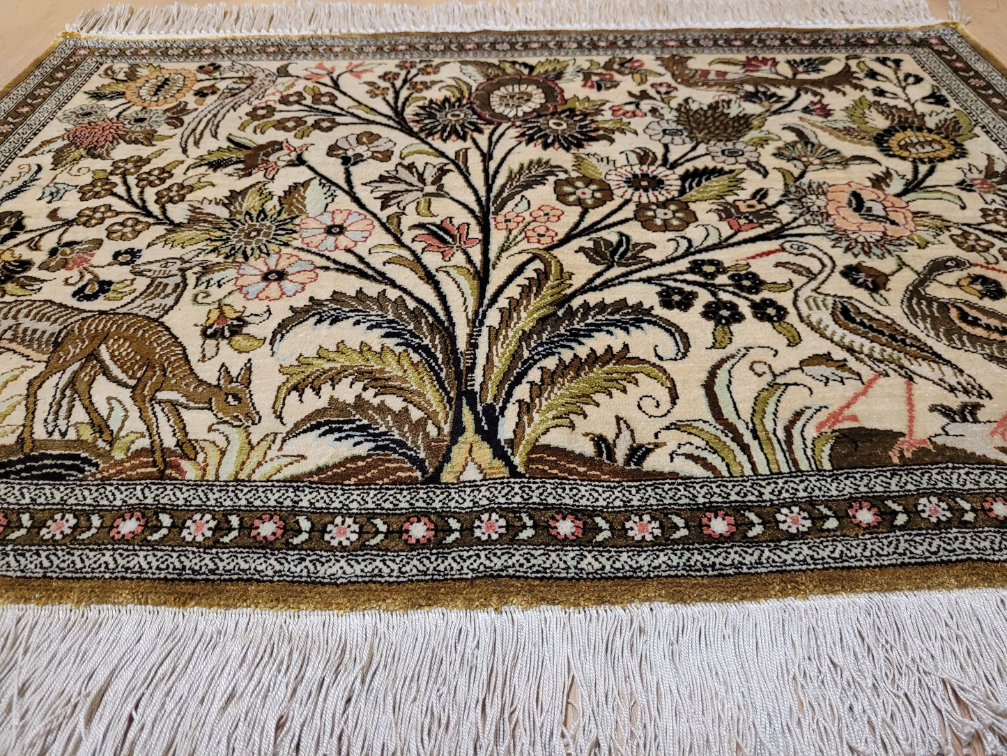 Ghom Teppich reine Seide feine Knüpfung 85 × 60 cm