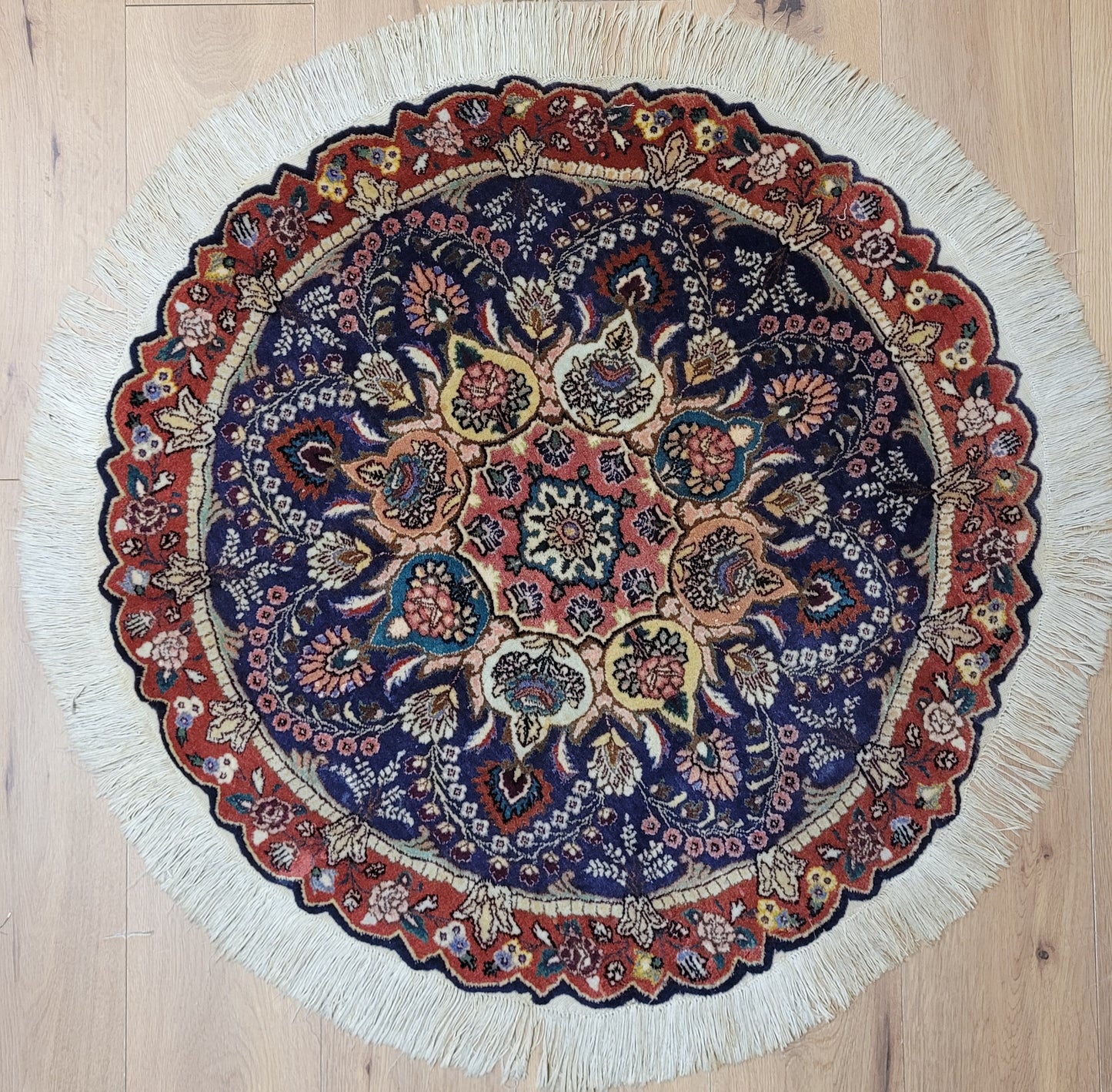 Täbriz Teppich rund florales Medaillon Korkwolle 96 cm