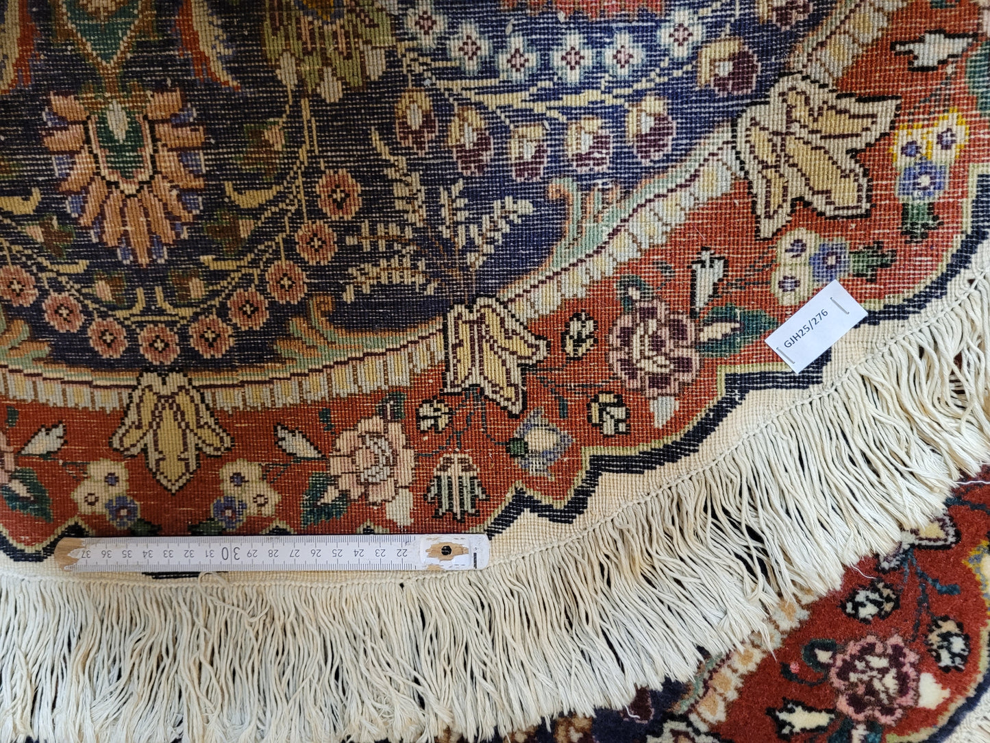 Täbriz Teppich rund florales Medaillon Korkwolle 96 cm