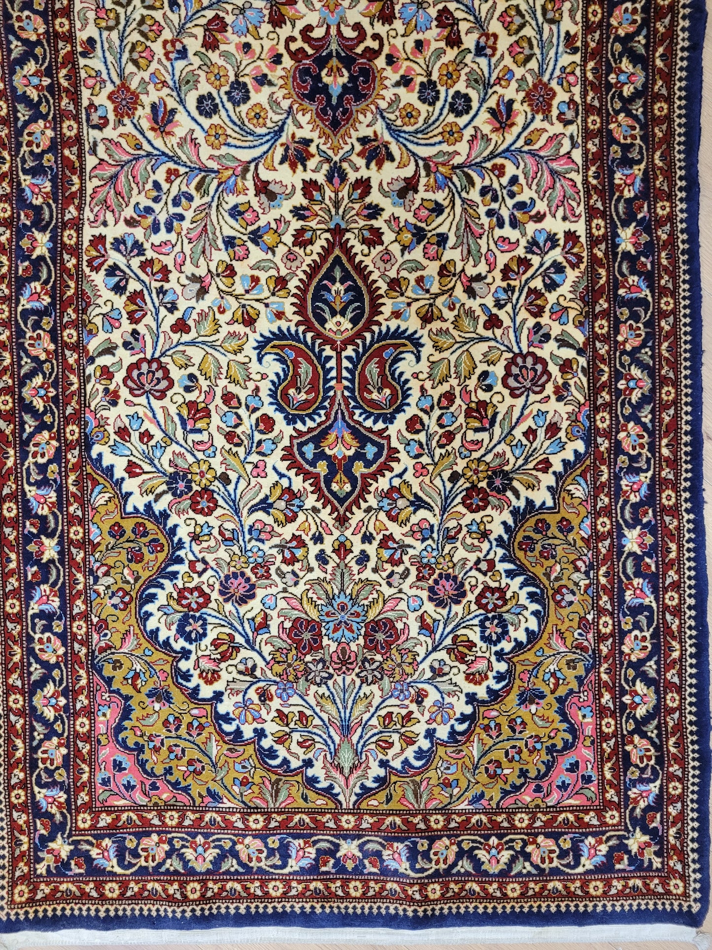 Ghom Korkwolle Läufer feine Knüpfung florales Medaillon 310x100 cm