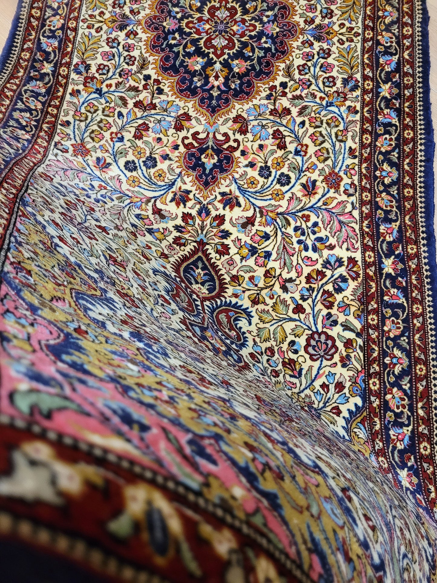 Ghom Korkwolle Läufer feine Knüpfung florales Medaillon 310x100 cm