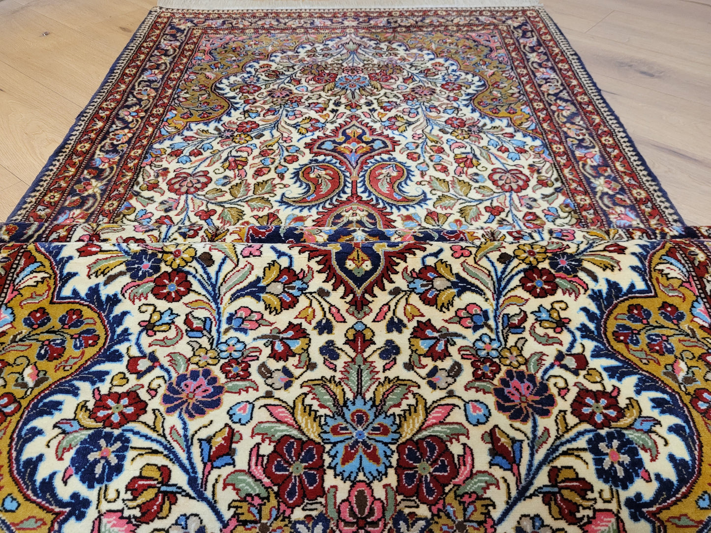 Ghom Korkwolle Läufer feine Knüpfung florales Medaillon 310x100 cm