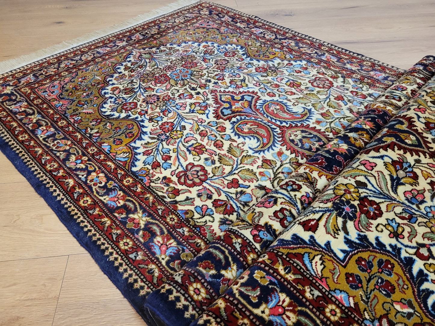 Ghom Korkwolle Läufer feine Knüpfung florales Medaillon 310x100 cm