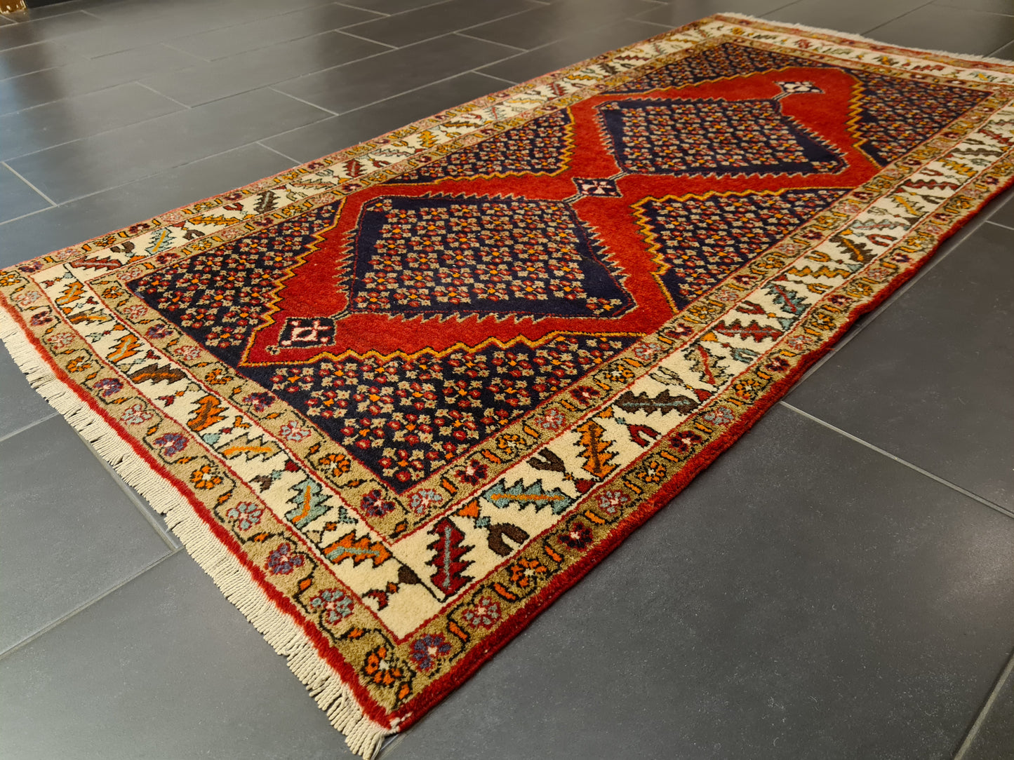 Perserteppich Orientteppich Handgeknüpfter Teppich Heris 190x100cm