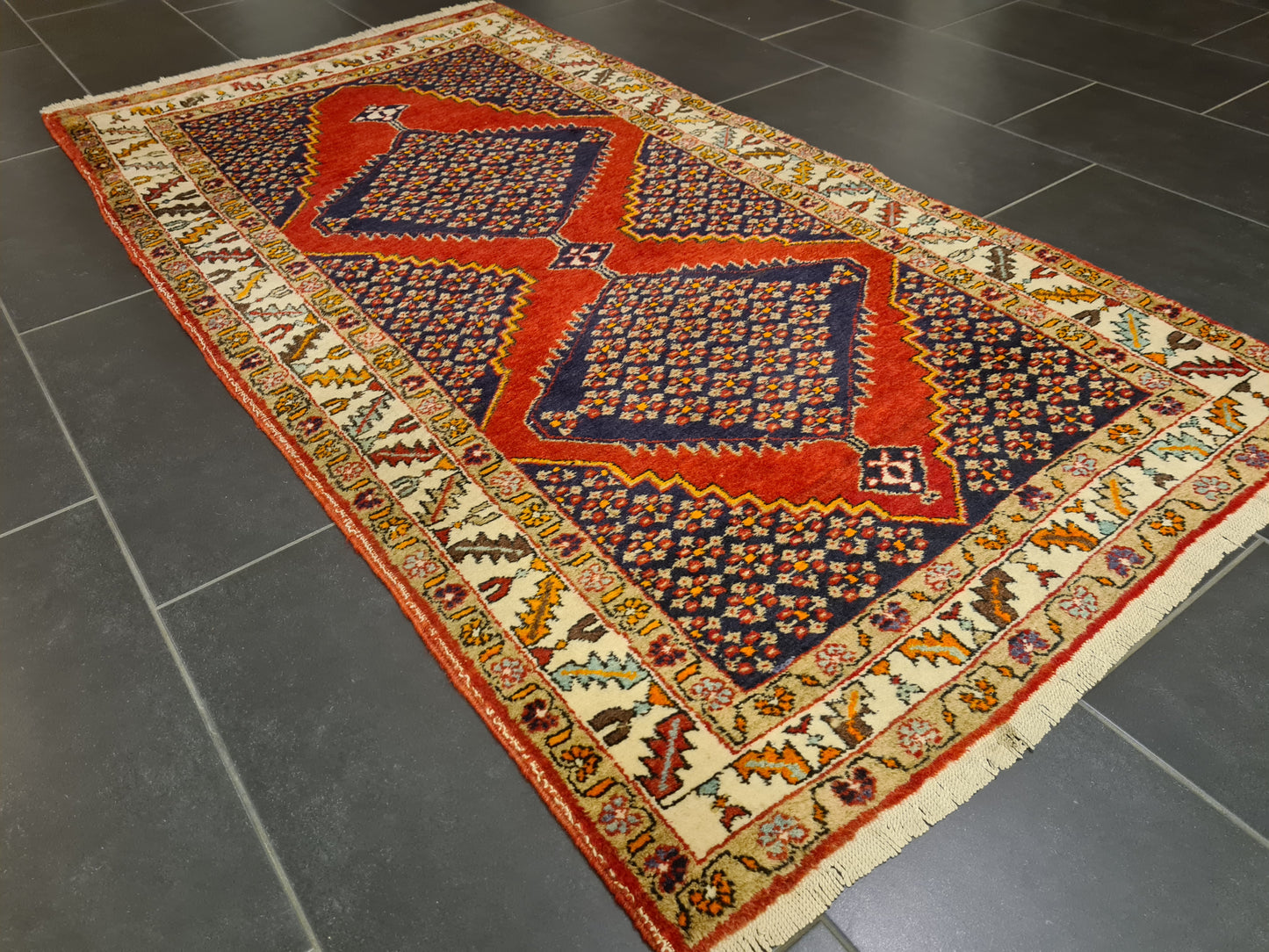 Perserteppich Orientteppich Handgeknüpfter Teppich Heris 190x100cm